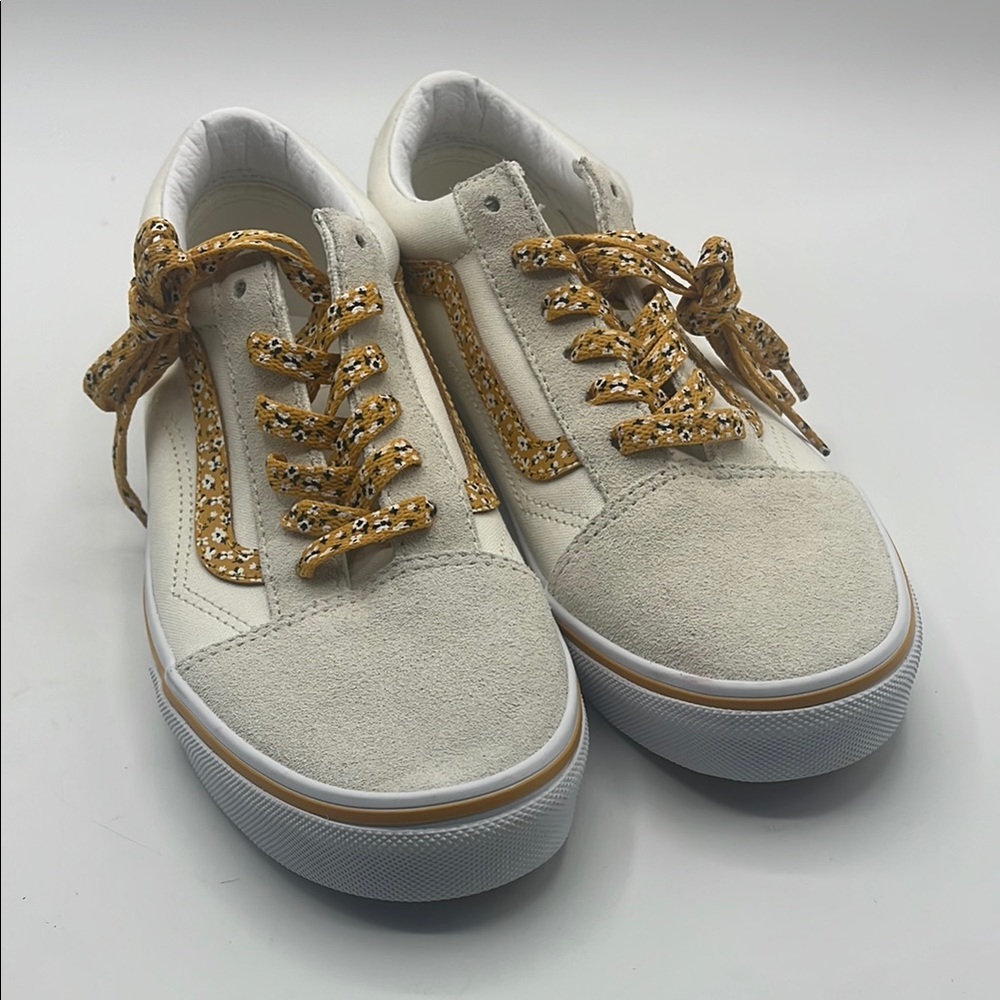 Vans Cream and Tan Sneakers with Vulcanized Soles
